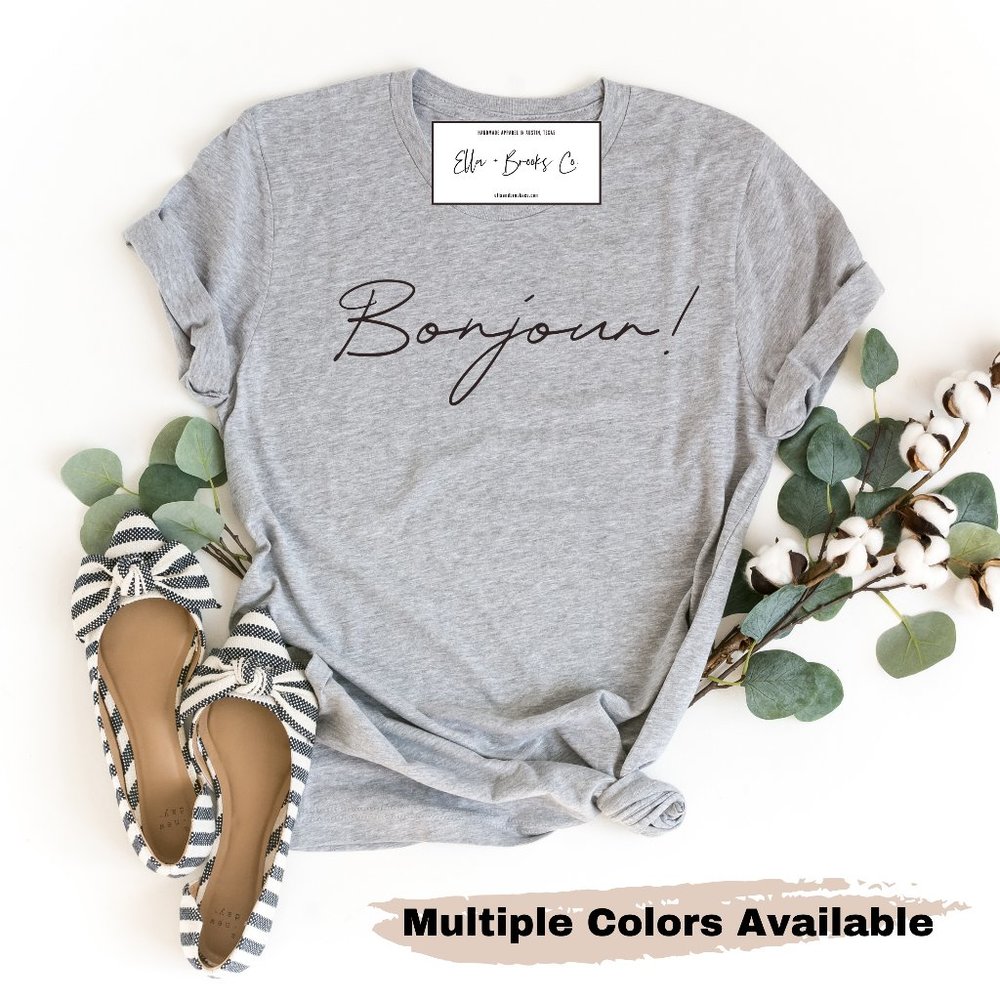 Bonjour T shirt Paris French Hello Graphic Tee NEW